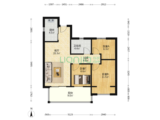 电建泷悦华庭二期 3室1厅1卫 96平方