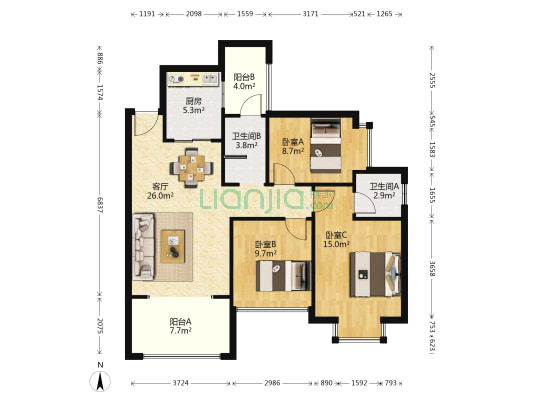 昌胜七里香榭 3室1厅2卫 98平方