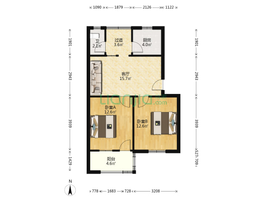 人民医院宿舍 2室1厅1卫 69平方