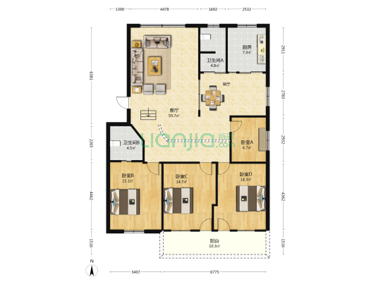 西滨花园 4室1厅2卫 180平方