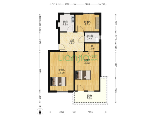 徽商职业学院宿舍 3室0厅1卫 71平方