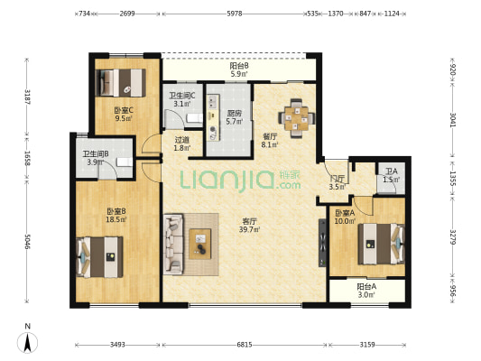 中粮奥体壹号二期 3室2厅3卫 141平方