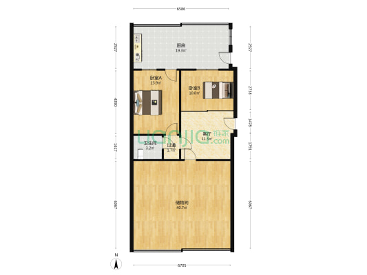 茶花社区 2室1厅1卫 87平方