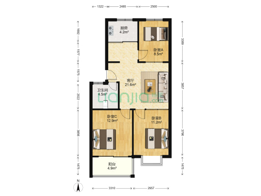 御景峰西区 3室1厅1卫 92平方