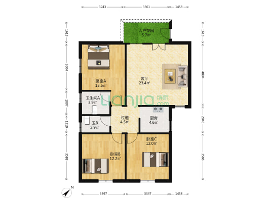 大良东华楼 3室1厅2卫 103平方