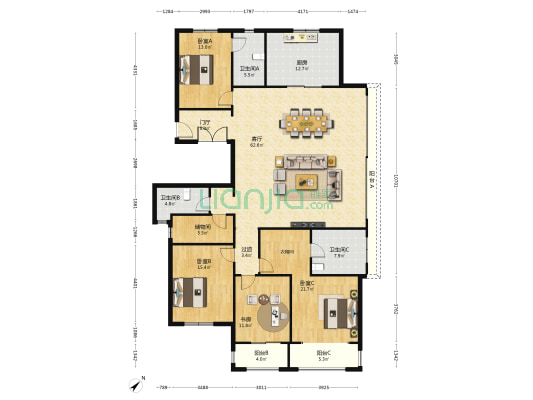 高科紫微堂 4室1厅3卫 209平方