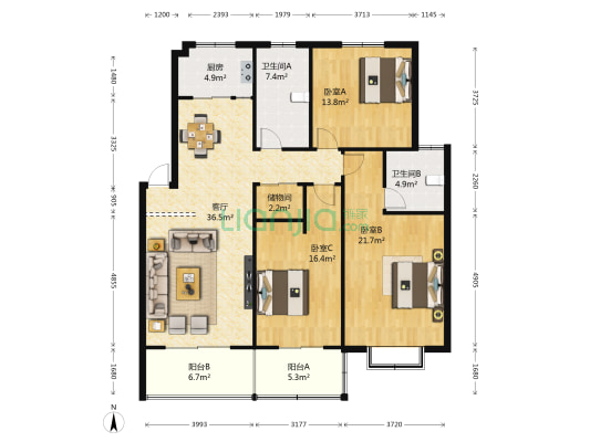 府景园 3室1厅2卫 145平方