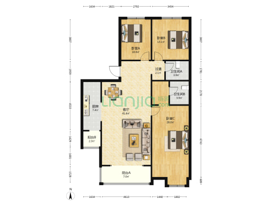 浅水湾小区 3室1厅2卫 166平方
