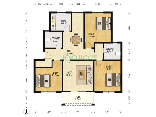 舒馨北苑 3室2厅2卫 118平方