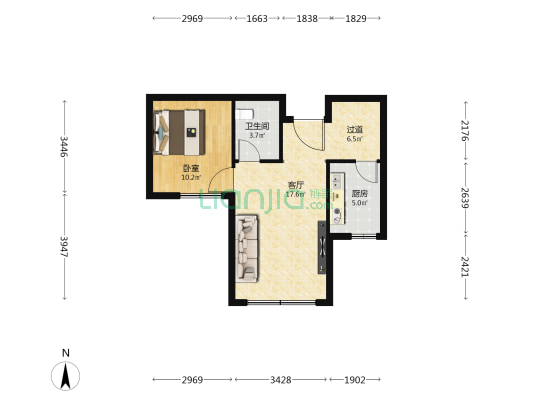 百花名苑 1室1厅1卫 68平方