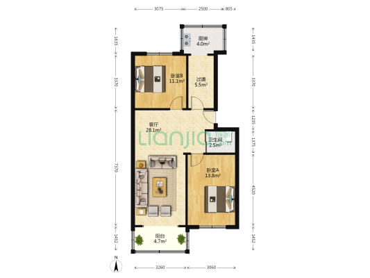 小北关街198号 2室1厅1卫 95平方