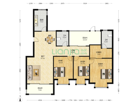江南華都 3室1厅2卫 152平方