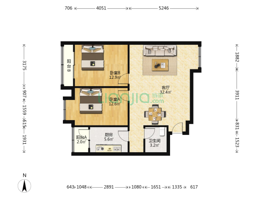 锦官苑 2室1厅1卫 93平方