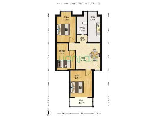 月苑五村 3室1厅1卫 81平方