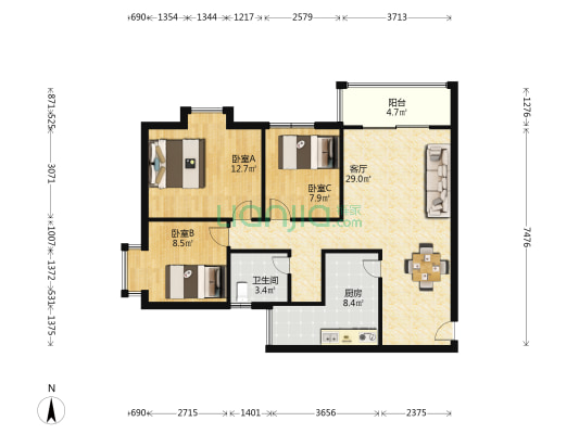 公交公司家属楼 3室1厅1卫 90平方