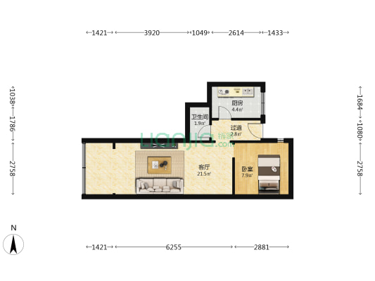 外国语学校家属院 1室1厅1卫 39平方