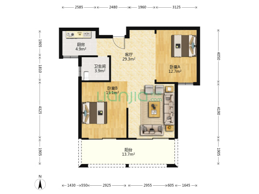 圣华•雍翠园 2室1厅1卫 98平方
