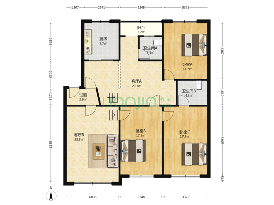 富明路二段115号 3室2厅2卫 147平方