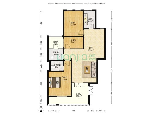 菲达壹品 3室1厅2卫 121平方