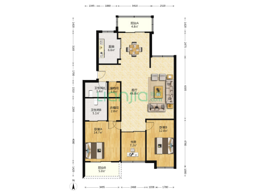 隆欣佳园 3室1厅2卫 125平方