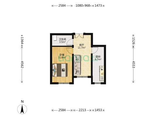 幸福新居 1室1厅1卫 57平方