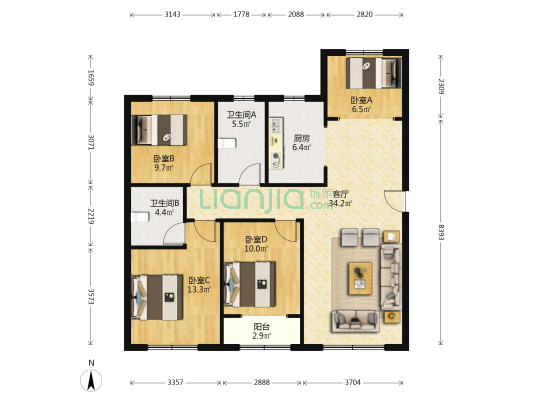 梧桐台 4室1厅2卫 139平方