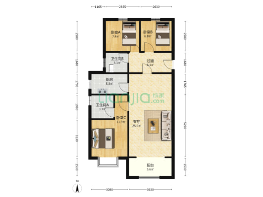 东麓森屿 3室1厅2卫 112平方