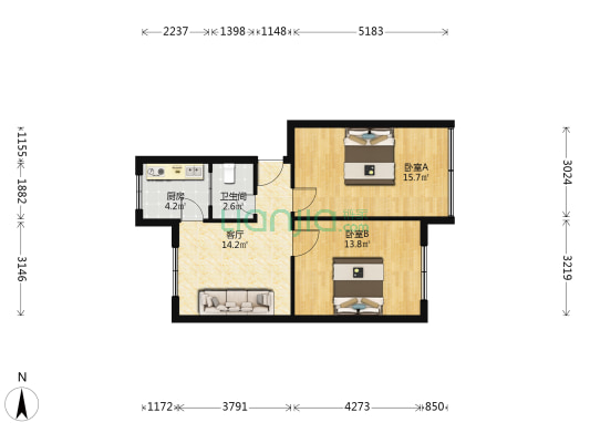 管城街 2室1厅1卫 67平方