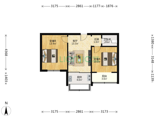 西安市公交二公司104家属院 2室1厅1卫 61平方