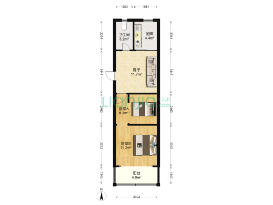 三新村 2室1厅1卫 49平方