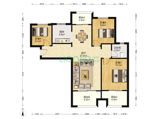 永威南樾瑞苑 3室1厅1卫 116平方