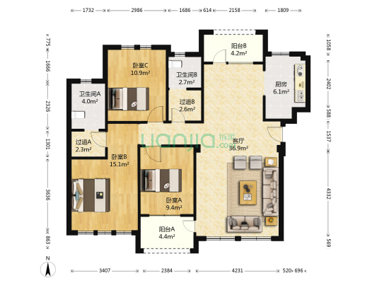 中庚香海金鼎二期 3室1厅2卫 112平方
