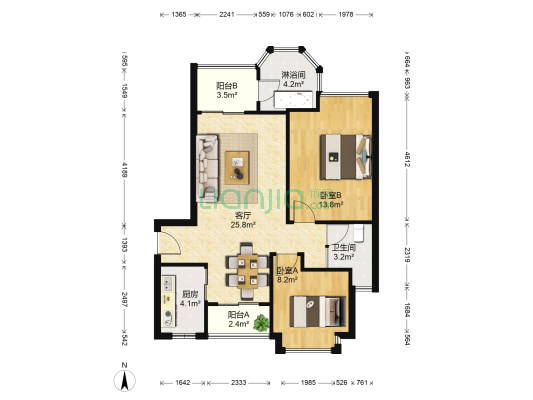 云南城投集团汀兰湖 2室1厅2卫 84平方