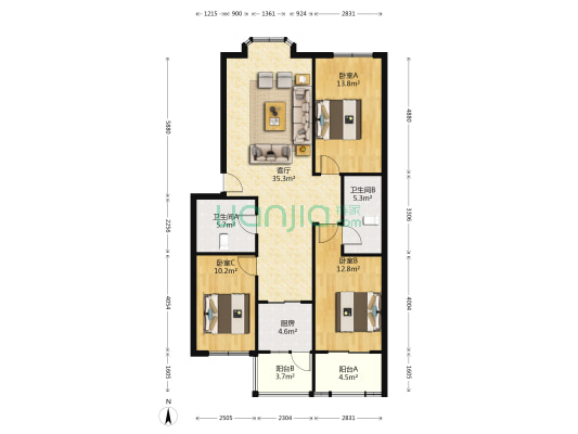 绿茵家园 3室1厅2卫 114平方