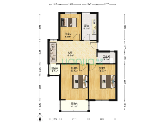 张家弄 3室1厅1卫 85平方