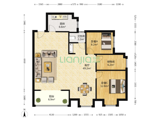 中昱万年城 2室1厅1卫 115平方