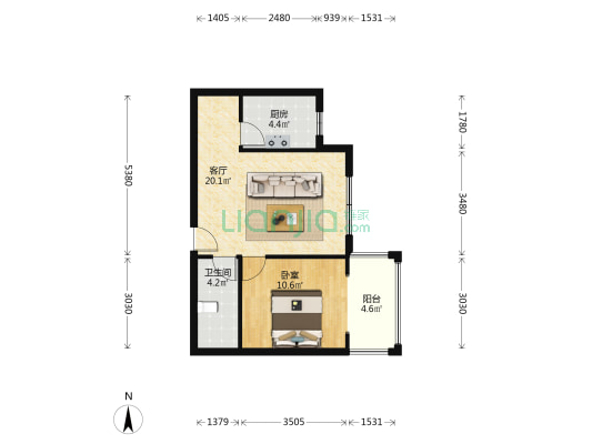 房本满五唯一，正规一室一厅， 小区环境好。-户型图