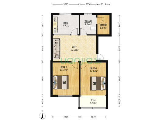 朝阳西路70号 2室1厅1卫 74平方