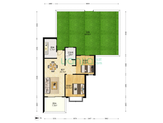 普达阳光康和东樾 2室1厅1卫 71平方