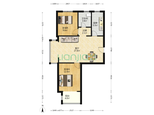 华都泊雅园 2室1厅1卫 84平方