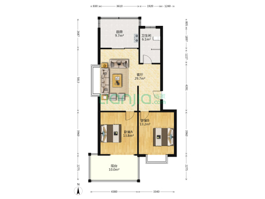 七里河 2室1厅1卫 95平方