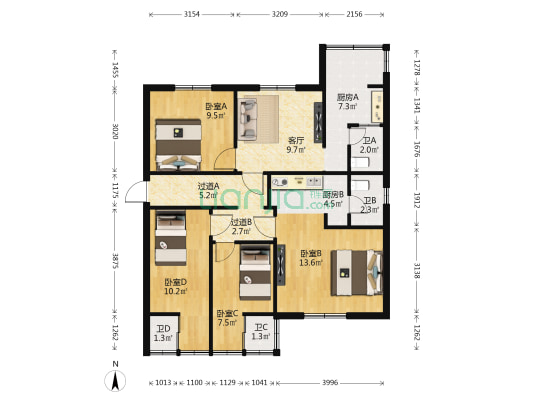 滨海花园 4室1厅4卫 90平方