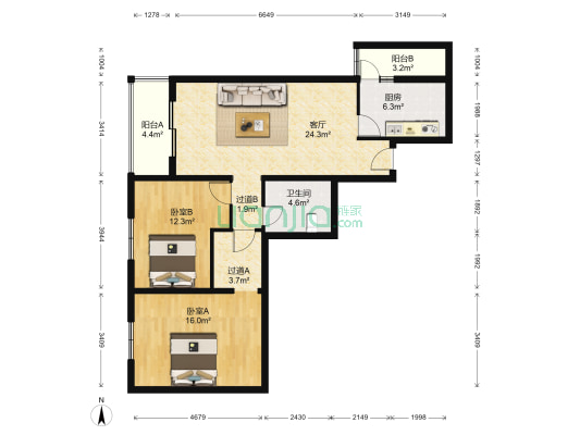 东景苑 2室1厅1卫 100平方