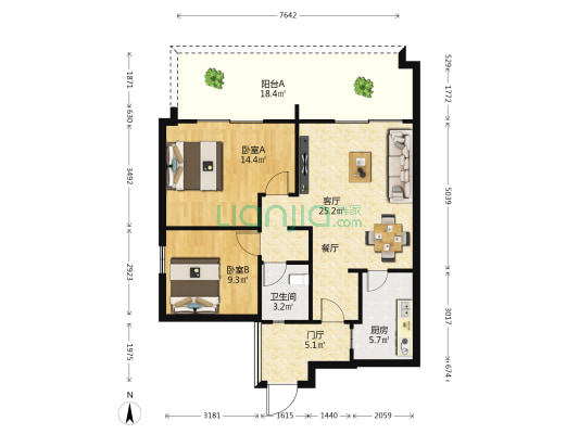 金地海南自在城丁香苑 2室1厅1卫 93平方