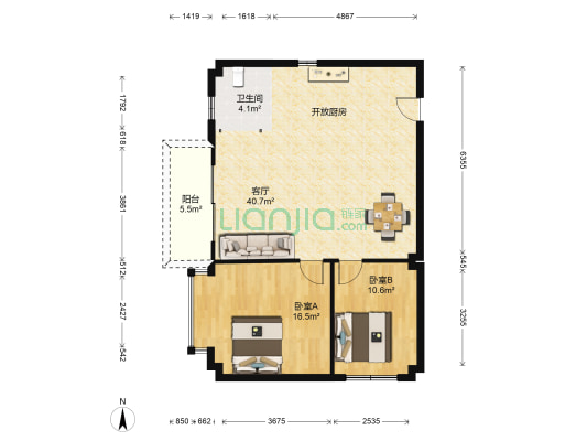 海上贵筑 2室1厅1卫 93平方