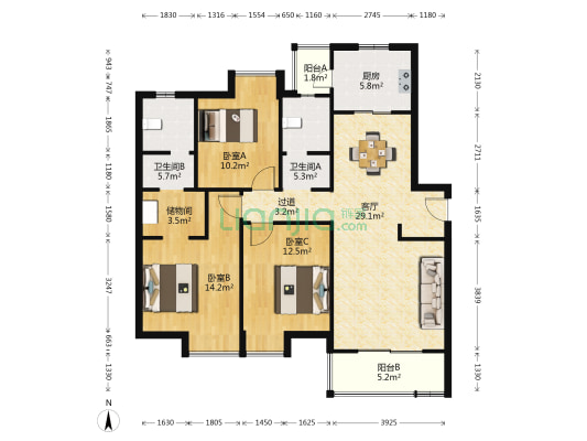 中大长江紫都七期 3室1厅2卫 132平方