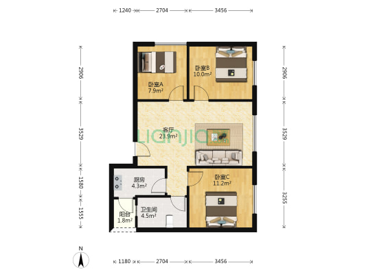 幸福里东部新城 3室1厅1卫 71平方