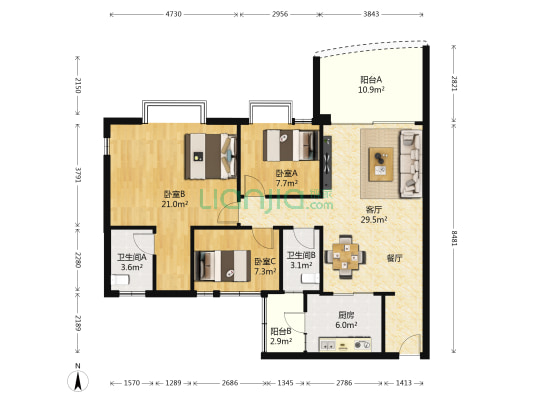 广州碧桂园锦苑 3室1厅2卫 107平方