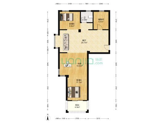 北城春色 3室1厅1卫 105平方