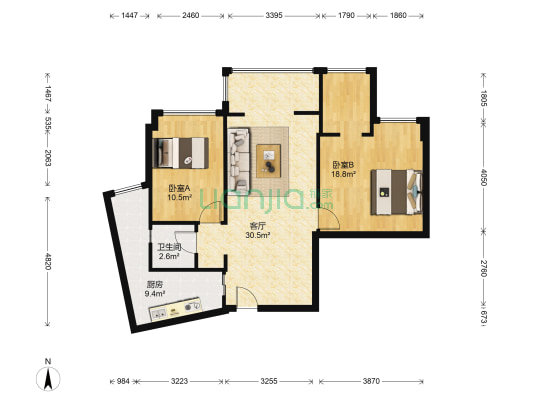 宏达世纪锦城 2室1厅1卫 83平方